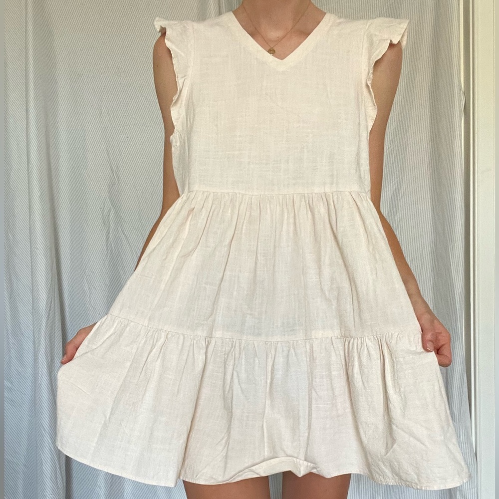 Cream linen babydoll dress